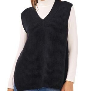 Vince Camuto Sweater Vest XL Womens Black Knit V-Neck  Relaxed Preppy Winter New